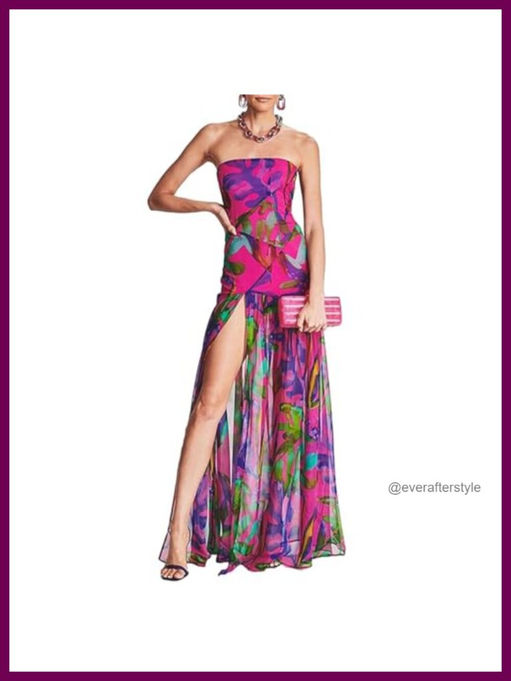 Women Strapless Maxi Dress Tiger Stripe Mesh Patchwork High Slit
